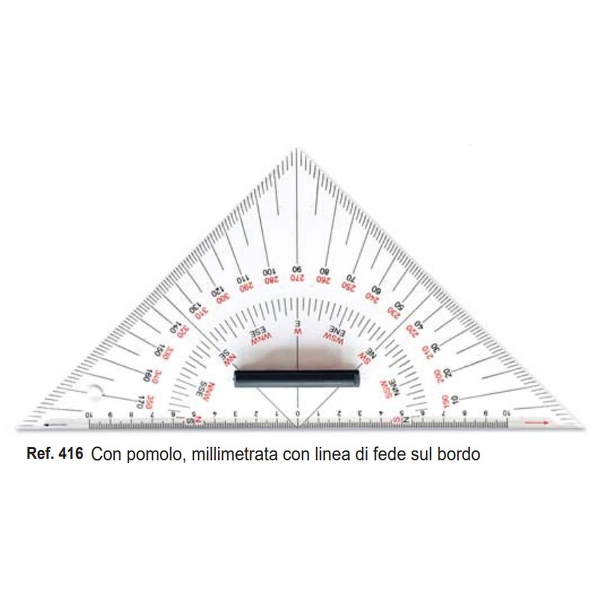 Squadra nautica 45 26 cm con pomolo millimetrata con linea di fede sul bordo