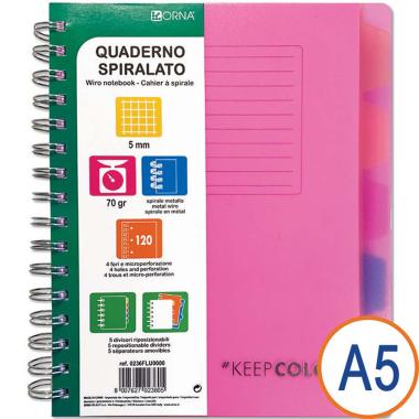 Trascolor quaderni spiralati con divisori a5 5 divisori 120fg 70gr