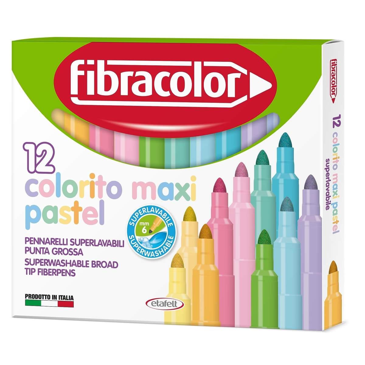 Fibracolor 12 pennareli punta grossa colorito maxi pastel