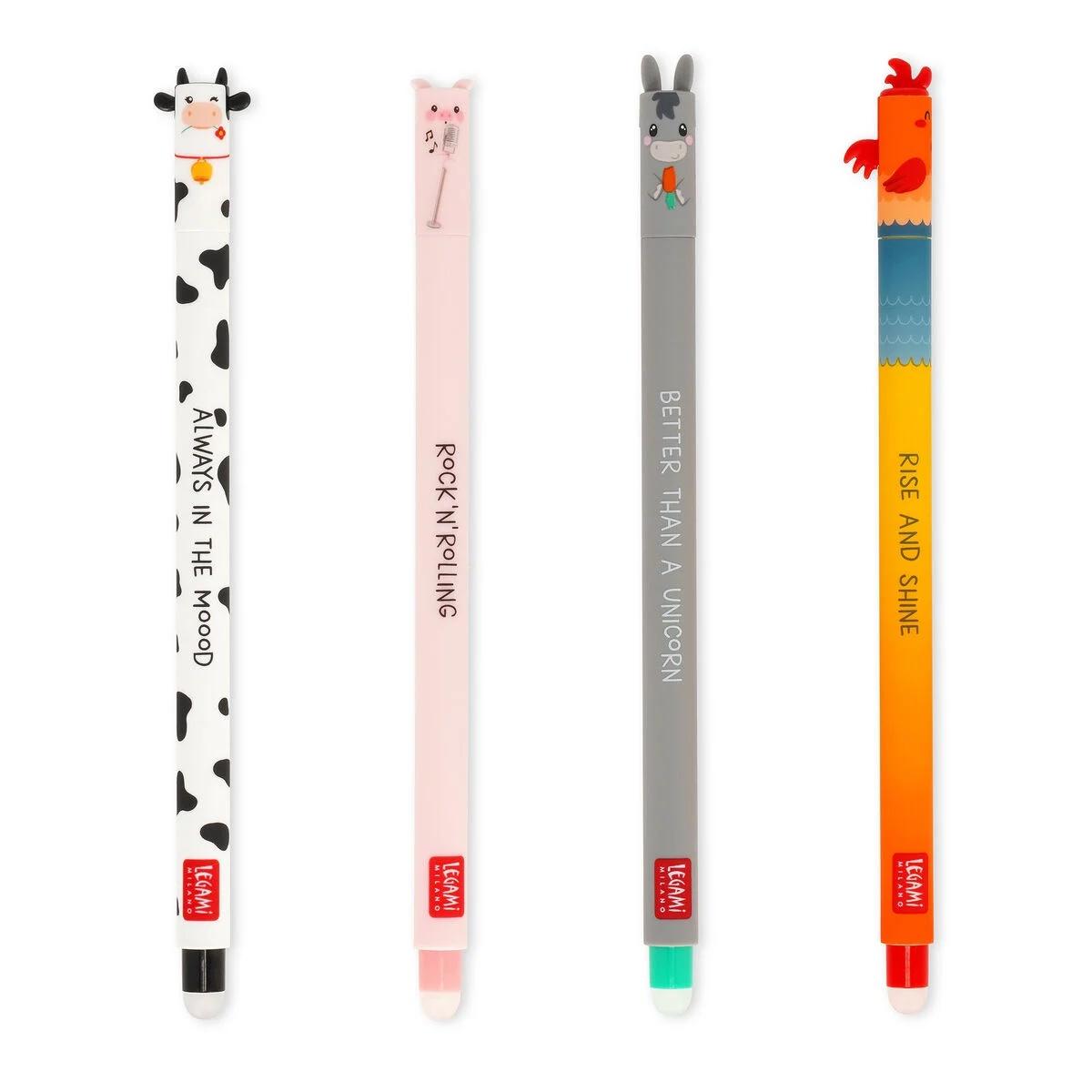 Legami set di 4 penne gel cancellabili - erasable pen farm sweet farm
