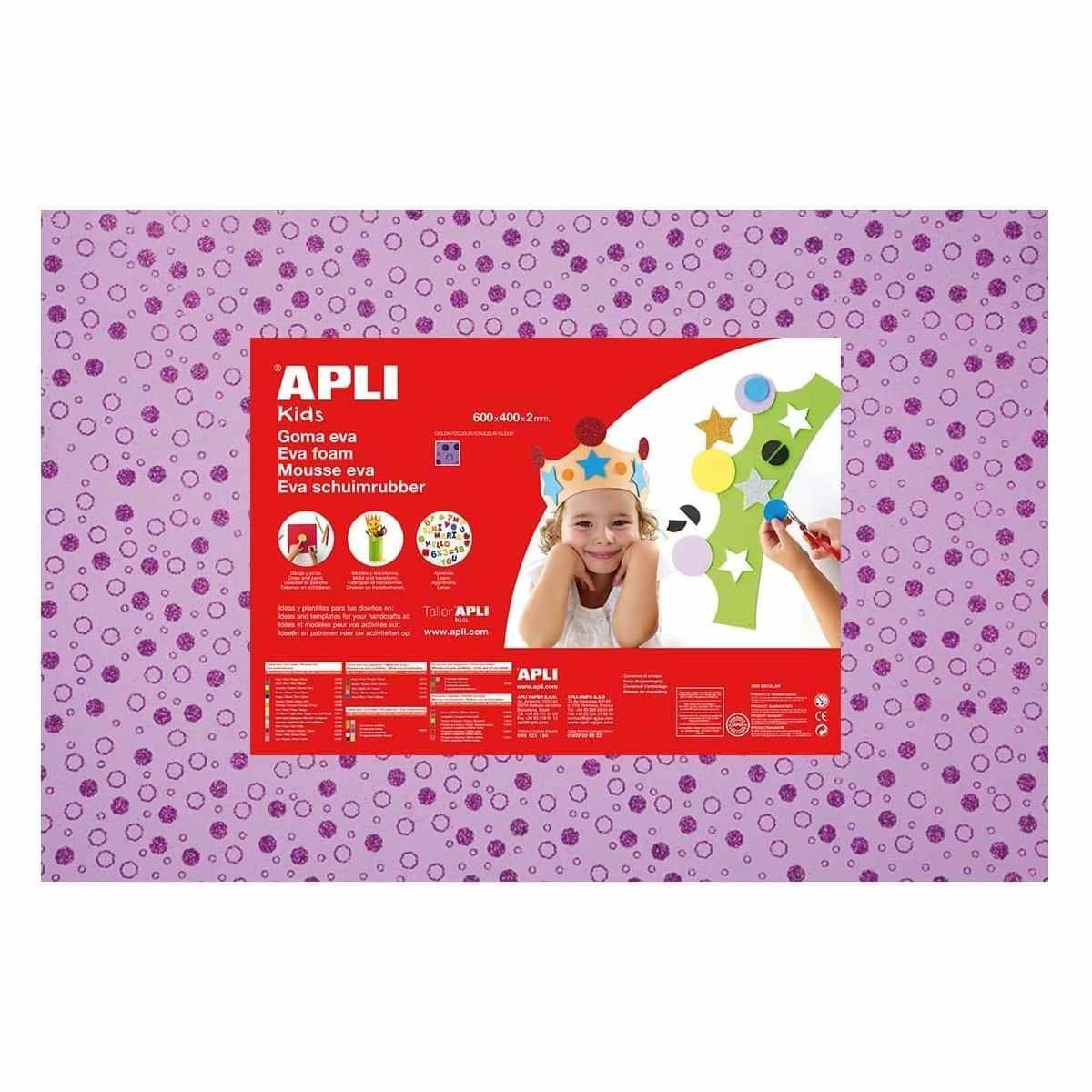Apli gomma eva stampata cerchi viola glitterati  40 x 60 cm x 2 mm