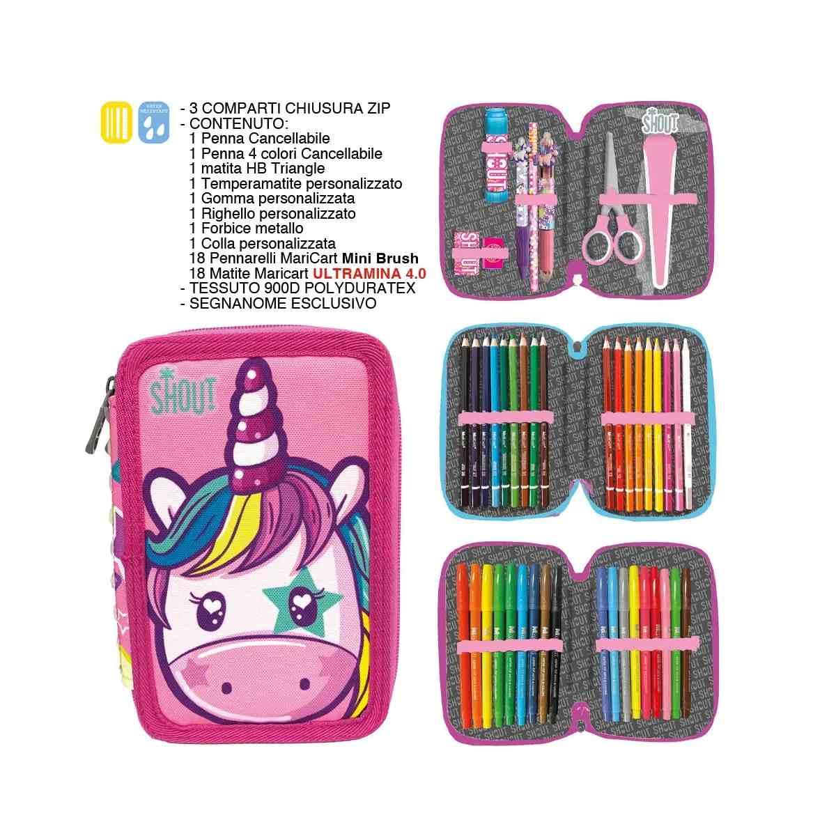 Shout magic unicorn - astuccio 3 zipper - 44 pezzi