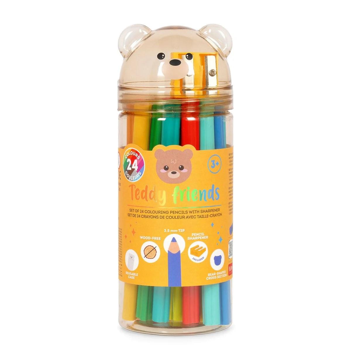 Legami - set di 24 matite colorate con temperino - teddy friends