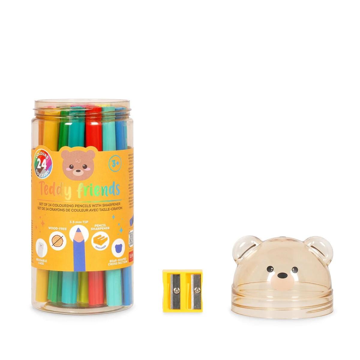 Legami - set di 24 matite colorate con temperino - teddy friends