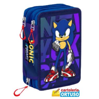 Astuccio organizzato 3 zip sonic azzurro