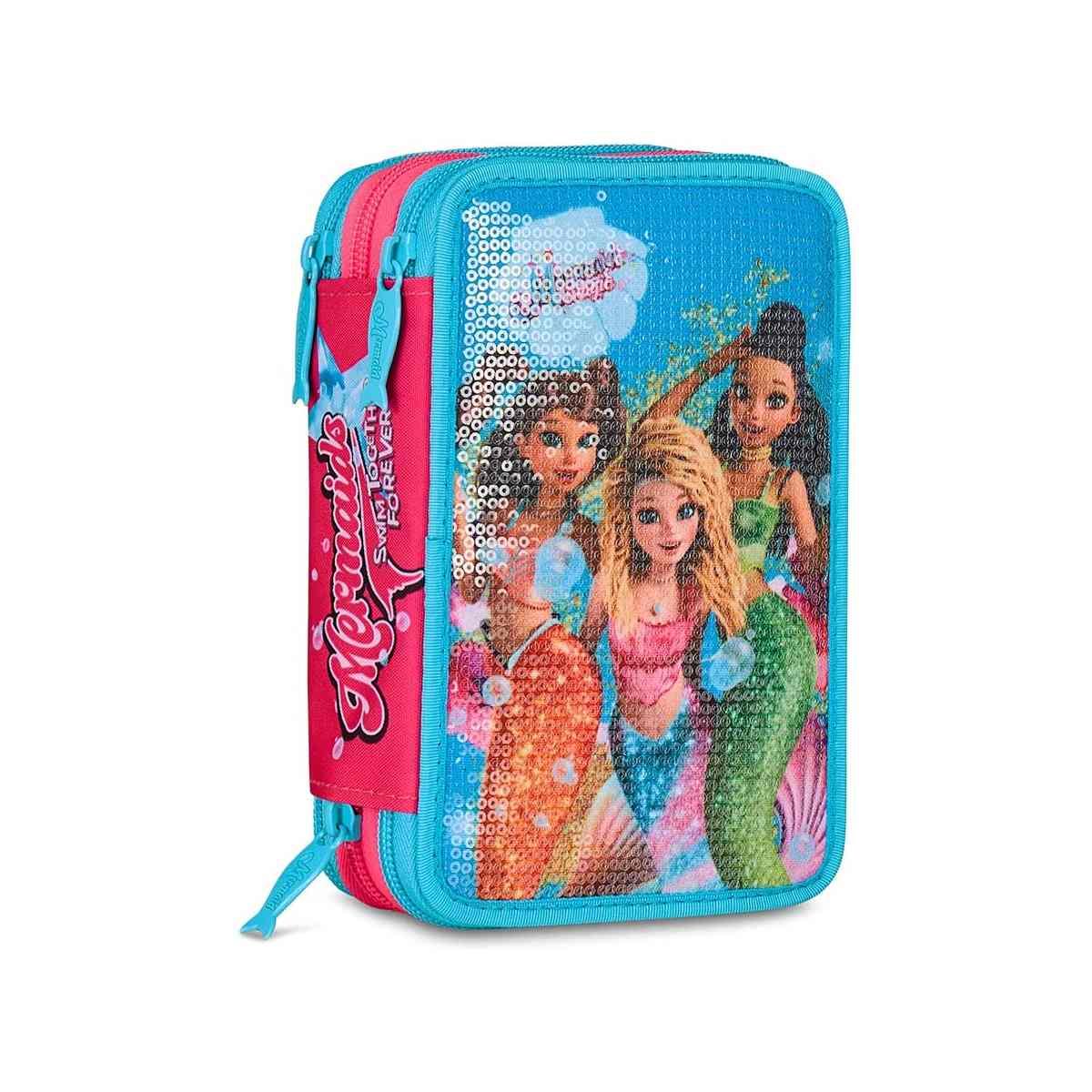 Astuccio 3 zip con corredo mermaid magic