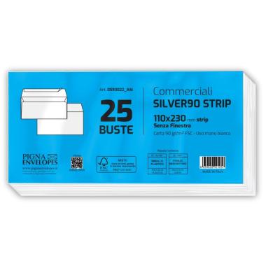Buste commerciali silver90 strip senza finestra - 110 x 230 mm - 90 gr - pack 25 pz