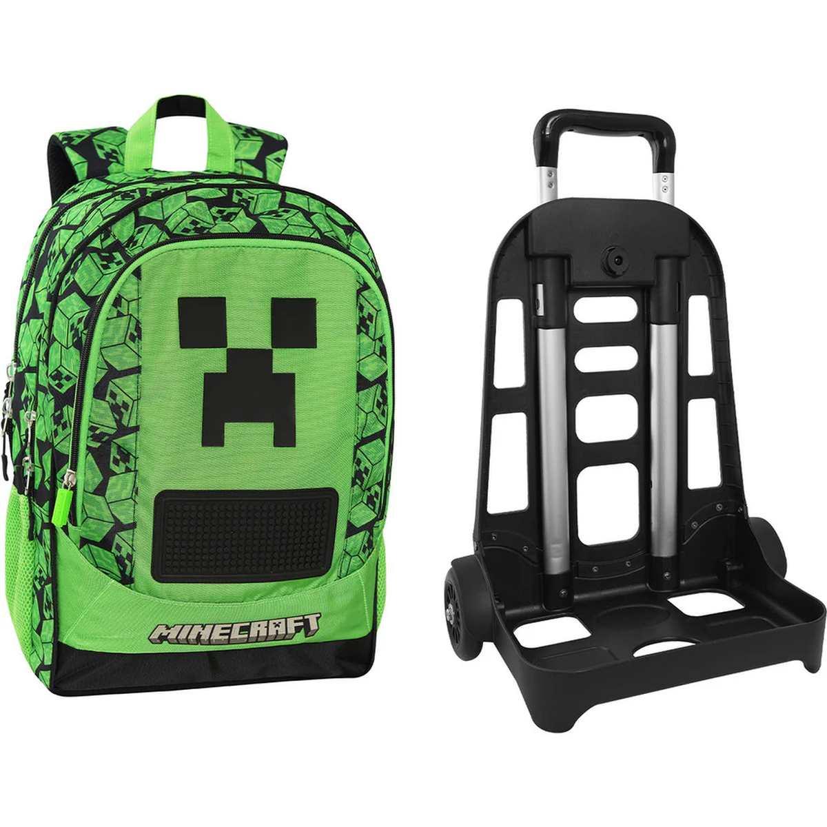 Zaino trolley staccabile minecraft pixel verde/nero