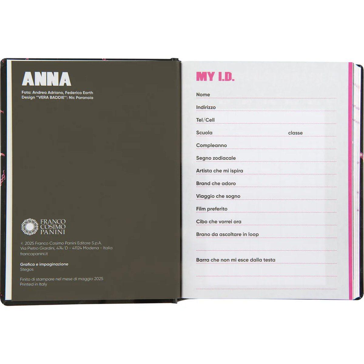 Diario anna 16 mesi 2025/26 - giornaliero non autografato - nero