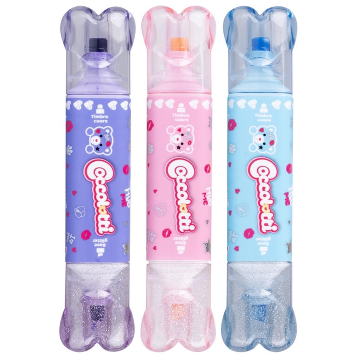 Evidenziatore glitterato con timbrino coccolotti by colourbook 3pz