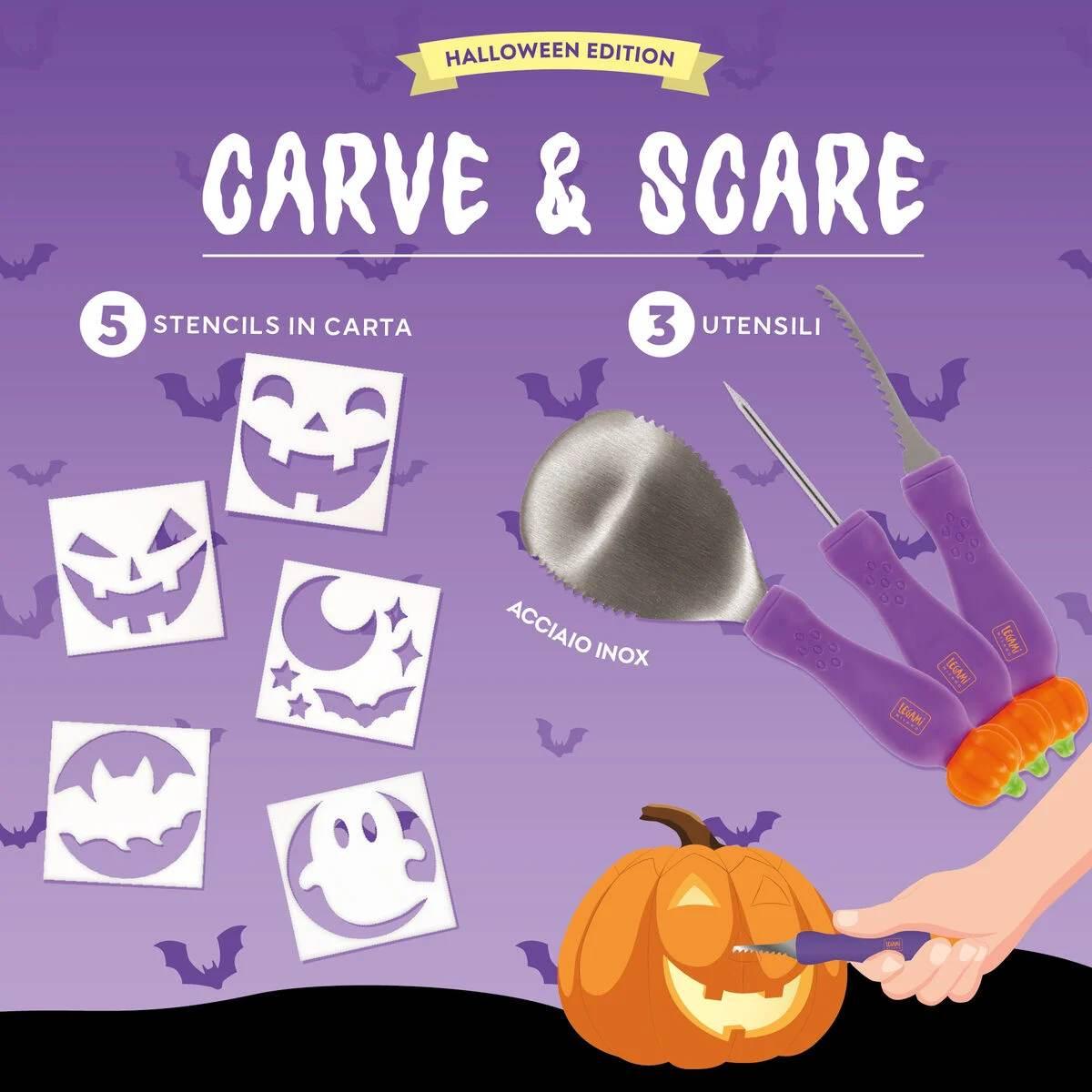 Legami - kit per intagliare zucca di halloween - carve & scare