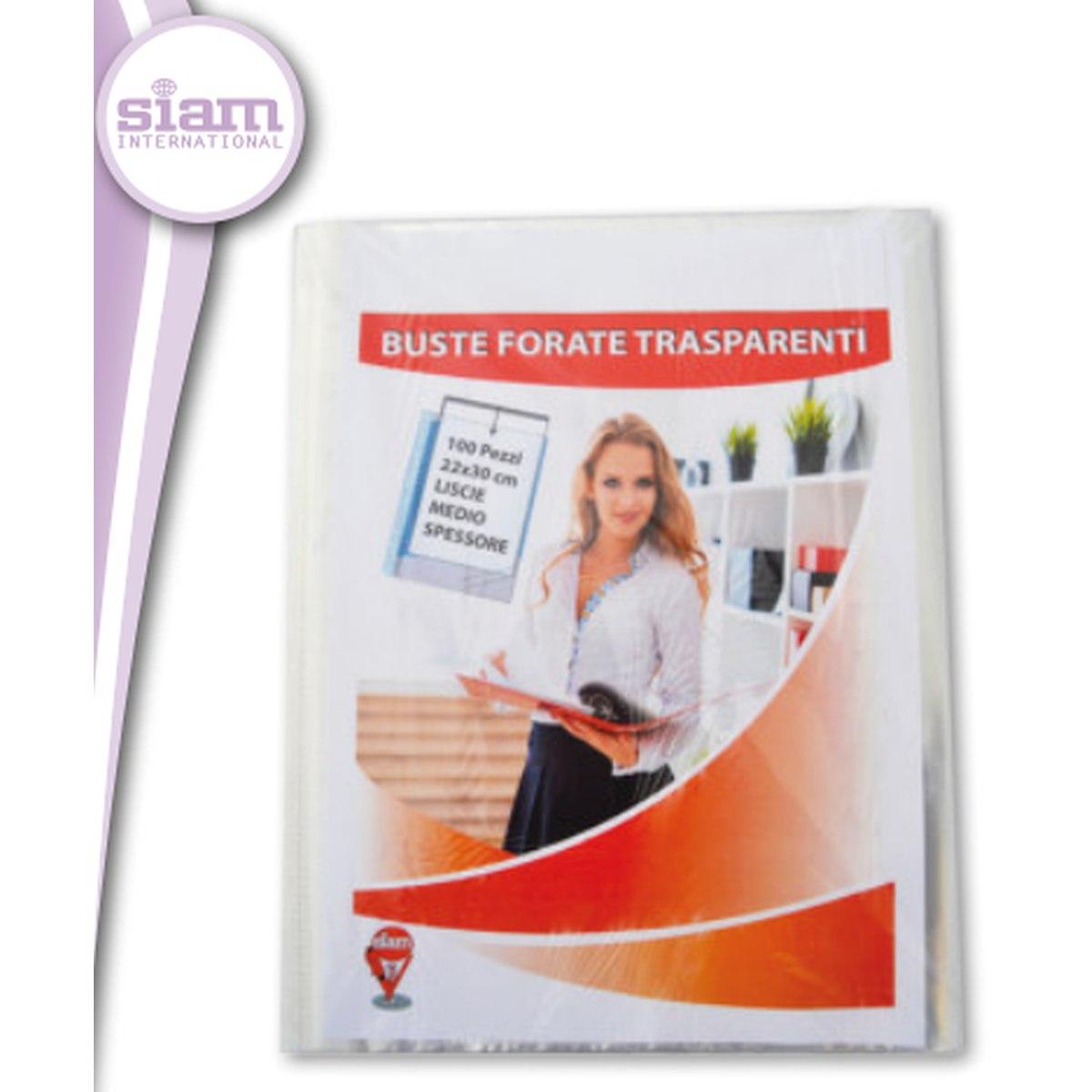 Siam - buste a4 forate trasparenti - spessore medio - 100 pz -