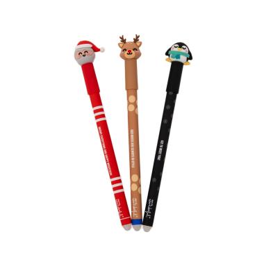 Set di 3 penne cancellabili bo-bo - babbo natale, pinguino e renna