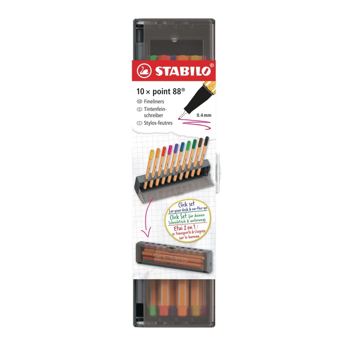 Penna fineliner stabilo point 88 click set con 10 colori
