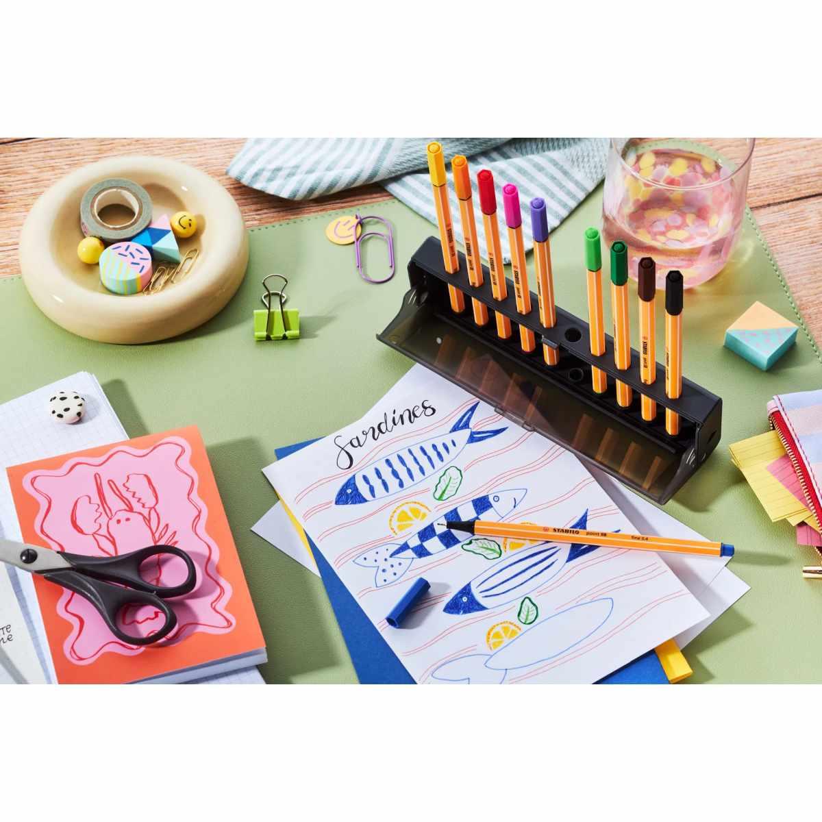 Penna fineliner stabilo point 88 click set con 10 colori