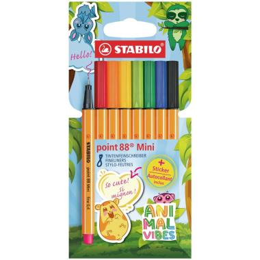 Penna fineliner stabilo point 88 mini animal vibes - 8 pz