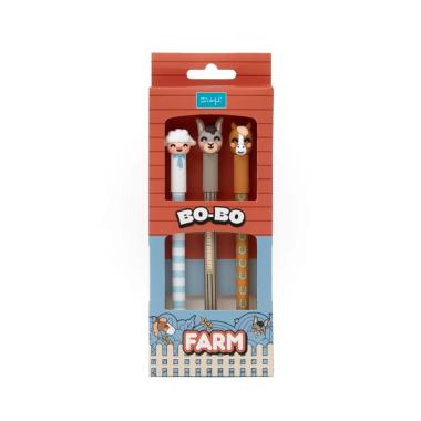 Set di 3 penne cancellabili bo-bo farm -  agnello  asino e cavallo