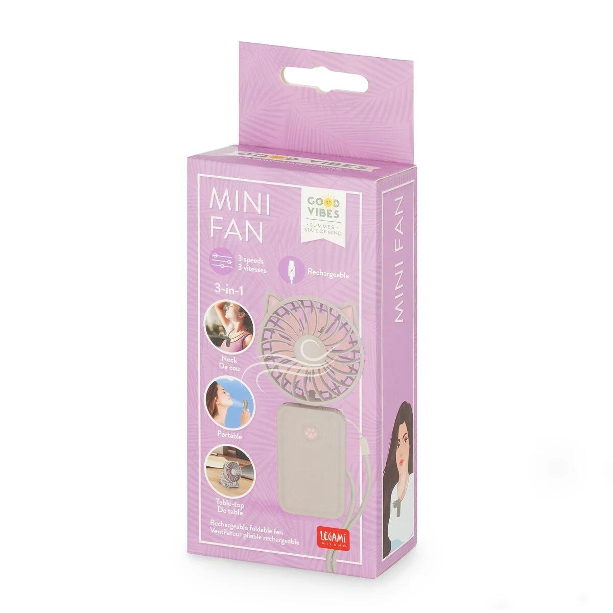 Legami mini fan - rechargeable foldable fan - kitty