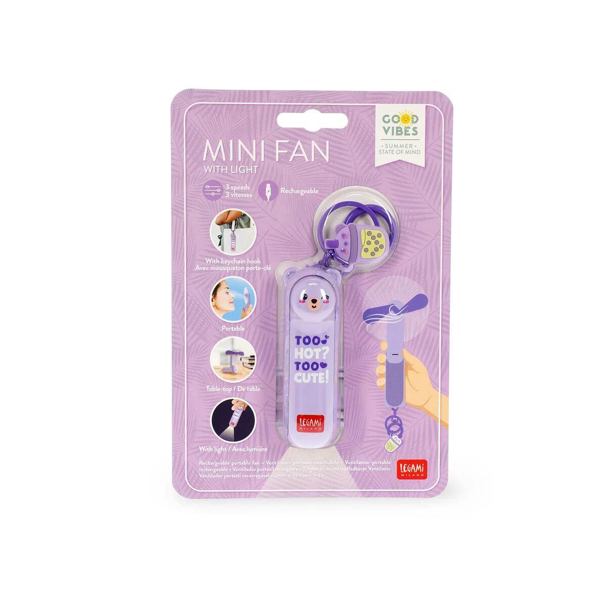 Legami mini fan - rechargeable portable fan - teddy bear lilac