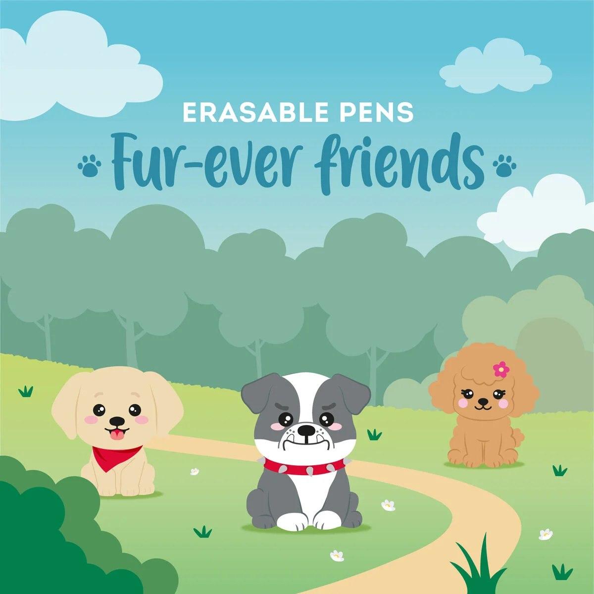 Legami set di 3 penne cancellabili - fur-ever friends - golden + bulldog + poodle