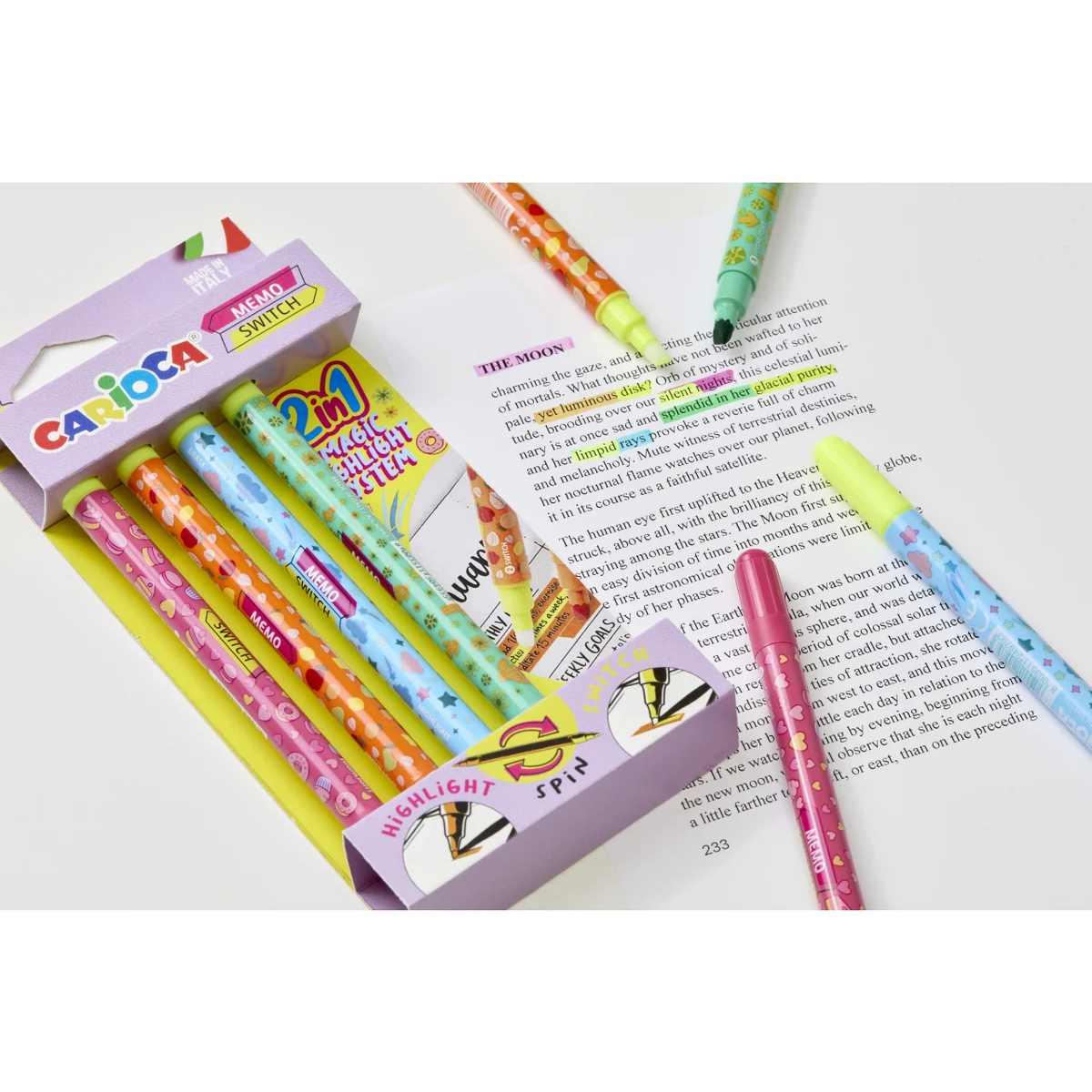Carioca memo switch - set 4 evidenziatori magici cambia colore