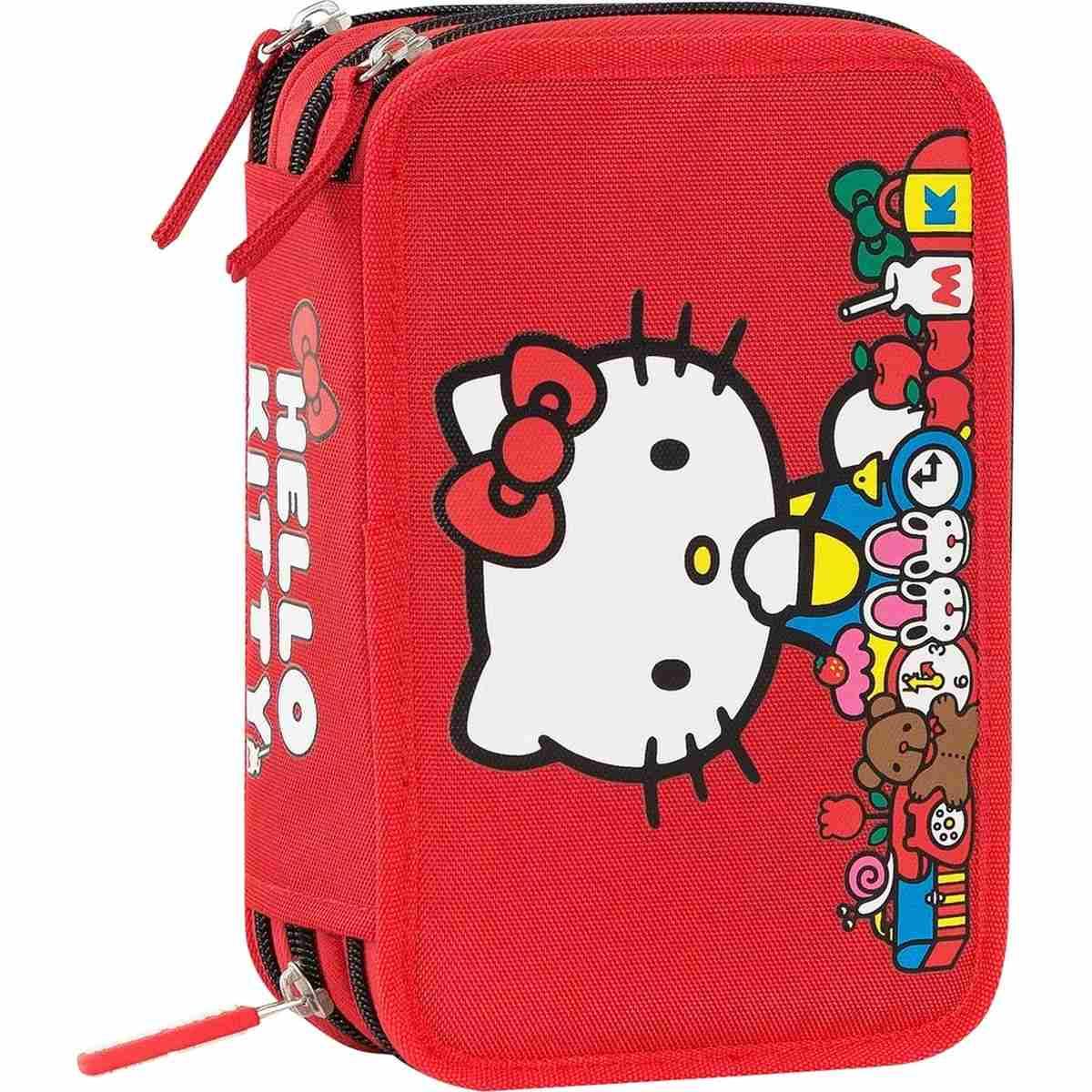 Astuccio 3 zip hello kitty rosso