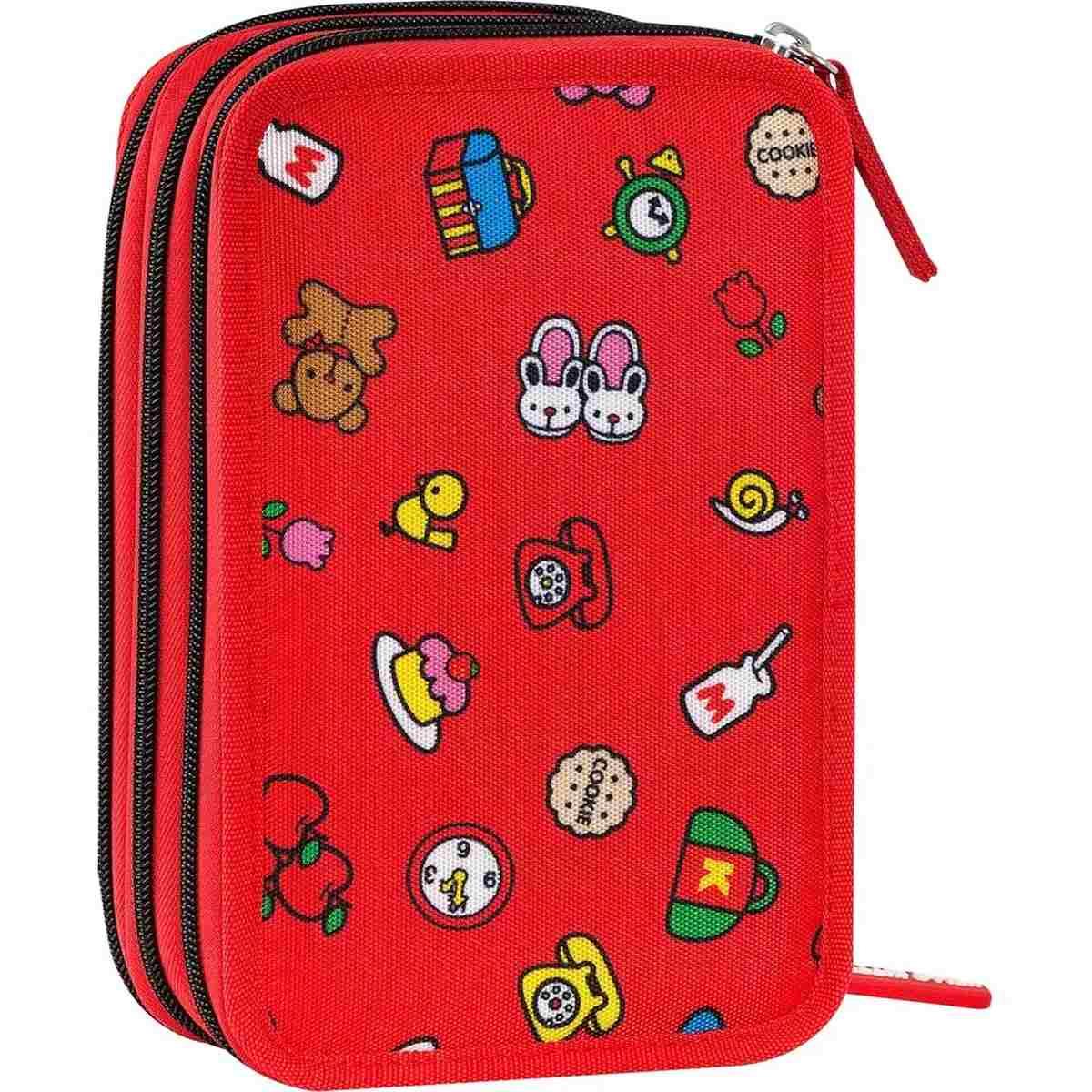 Astuccio 3 zip hello kitty rosso