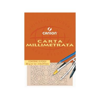 Canson blocco carta millimitrata a3 (297 x 420 mm) 10fg 80gr quadrettatura opaca arancio