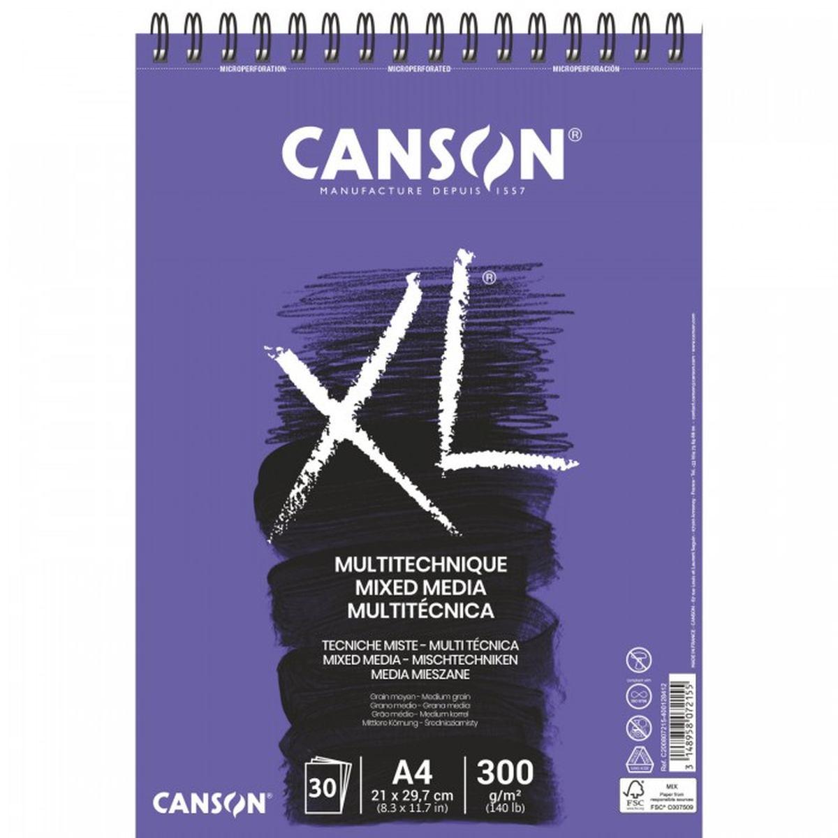 Canson - album disegno spirale xl - mixed media textured - grana media - a4 - 30 fg - 300 gr