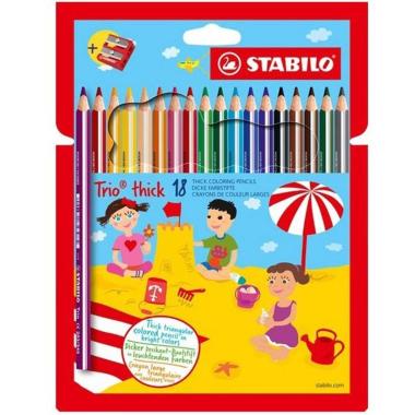 Stabilo pastelli triangolari trio maxi thick con temperino - scatola da 18 colori