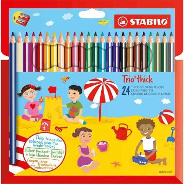 Stabilo pastelli triangolari trio maxi thick con temperino - scatola da 24 colori