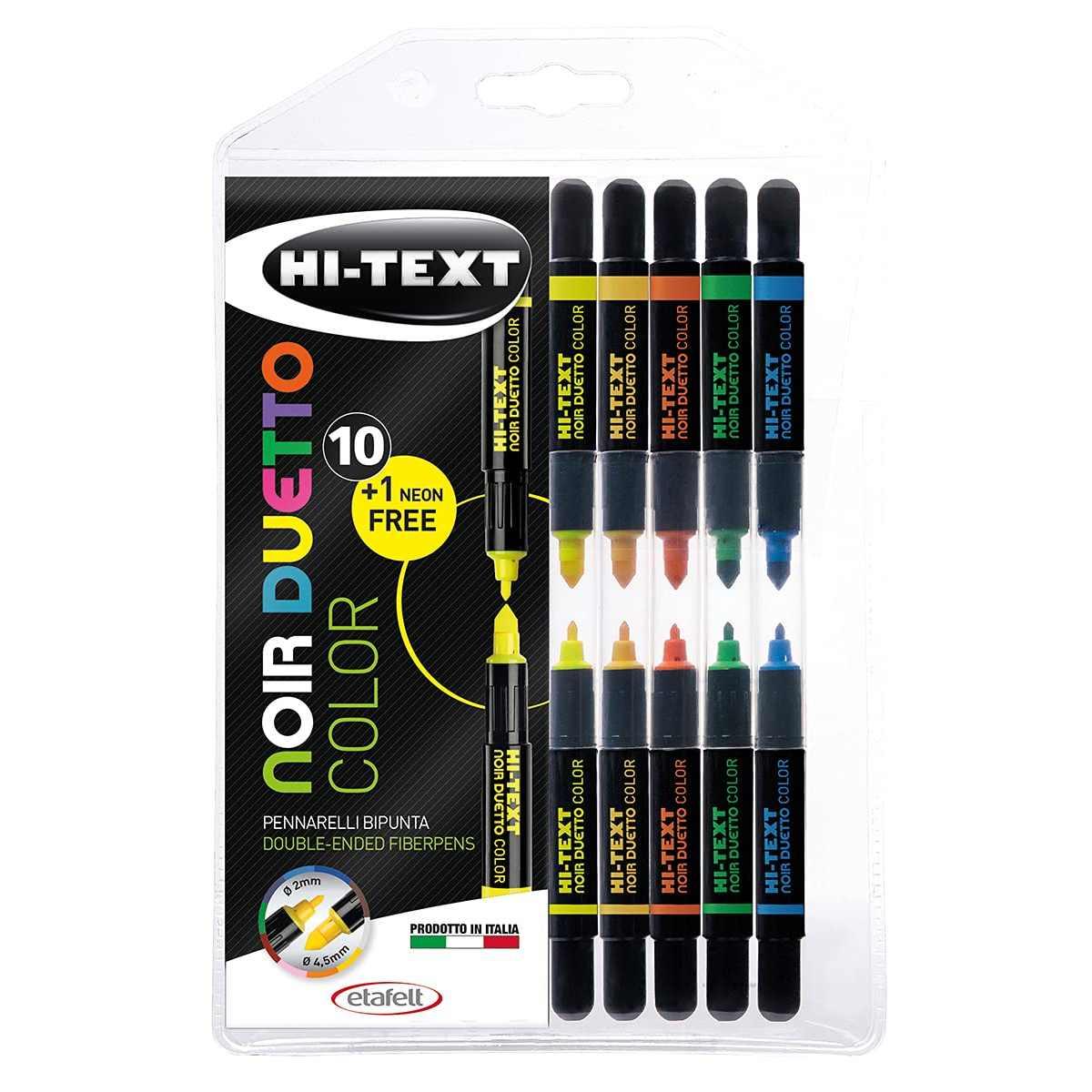 Hi-text noir duetto color - pennarello bipunta Ø 2 mm e Ø 4,5 mm - busta 10 + 1 neon free