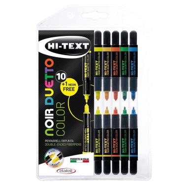 Hi-text noir duetto color - pennarello bipunta Ø 2 mm e Ø 4,5 mm - busta 10 + 1 neon free