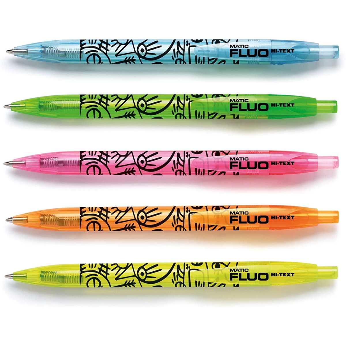 Hi-text matic fluo 910 - penna a scatto - tratto 1 mm - inchiostro blu