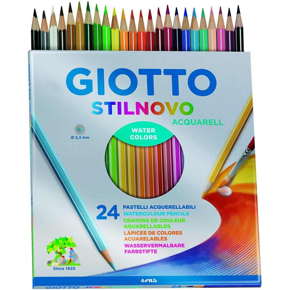 Giotto stilnovo acquarell- confezione da 24 pastelli colorati acquarellabili mina 3,3 mm