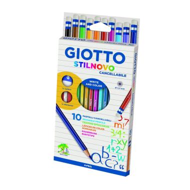 Giotto stilnovo cancellabile - 10 pastelli +  gomma e temperino - mina 3,3 mm