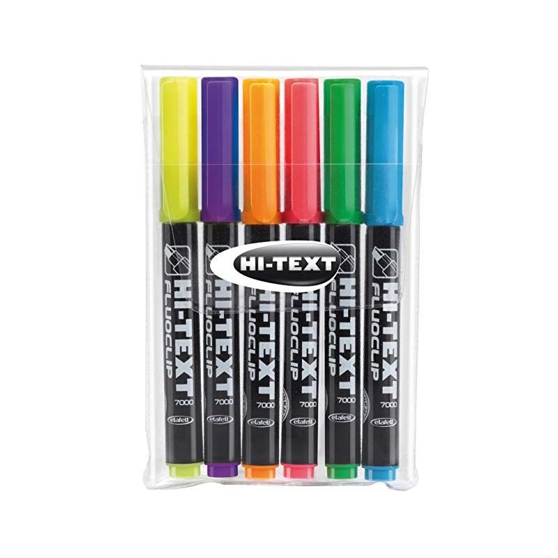 Hi-text note-it fluoclip 7000 - evidenziatori - punta scalpello - doppio tratto di scrittura - busta 6 pezzi