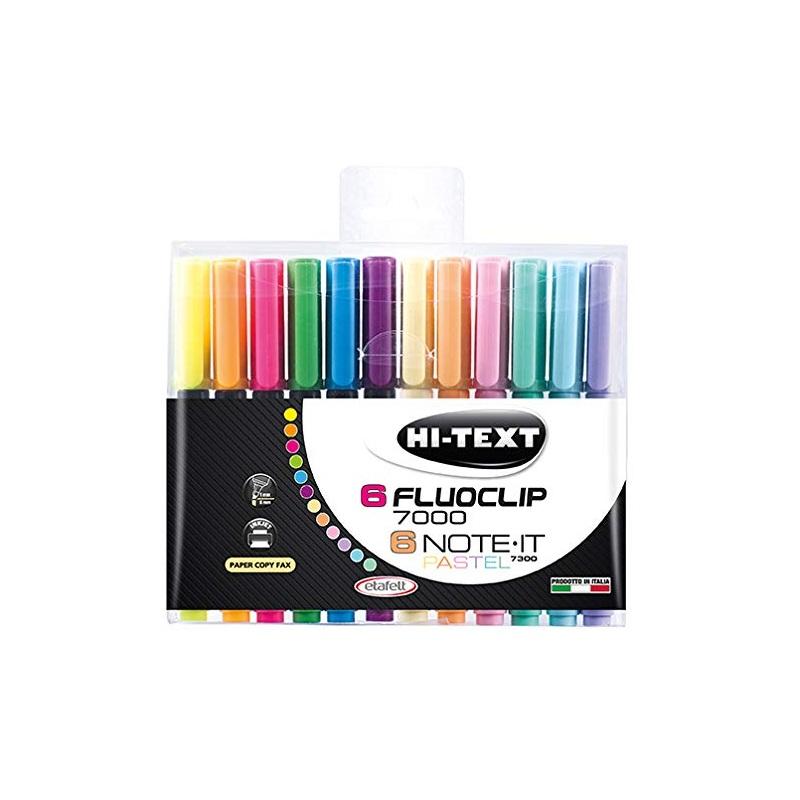 Hi-text busta 6 + 6 colori - (6 fluoclip 7000 + 6 note-it pastel 7300) -