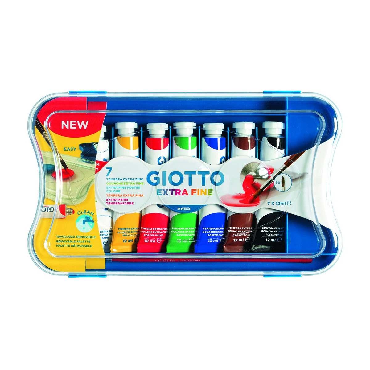Tubo tempera giotto extra fine - 12 ml - 7 colori + 1 pennello