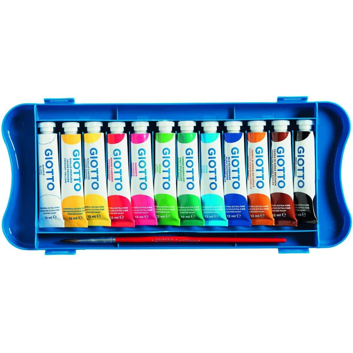 Tubo tempera giotto extra fine - 12 ml - 12 colori + 1 pennello