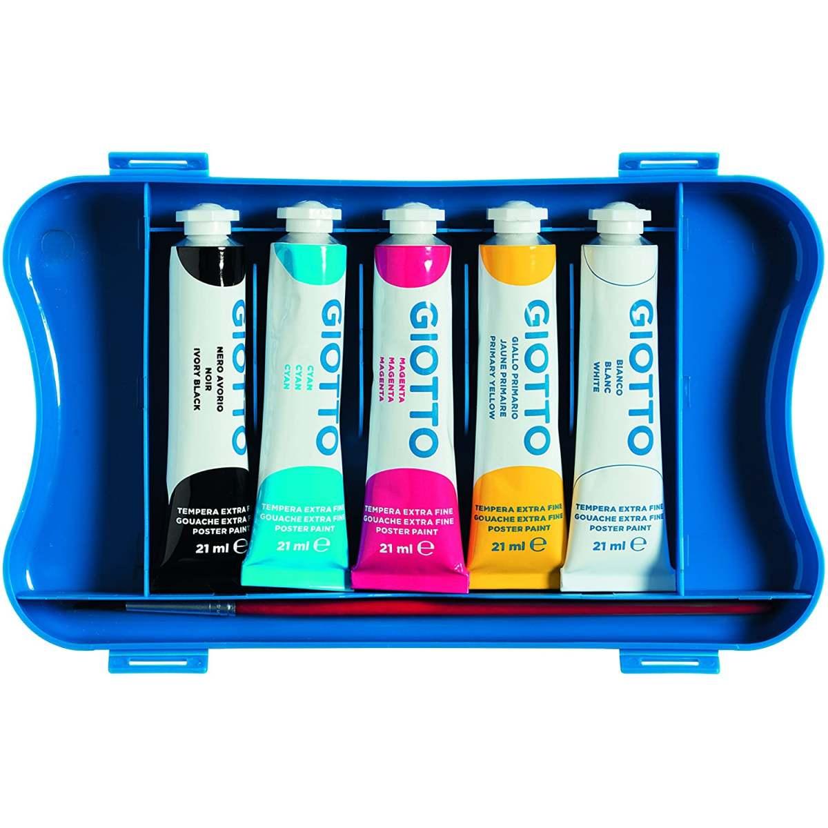Tubo tempera giotto extra fine - 21 ml - 5 colori + 1 pennello