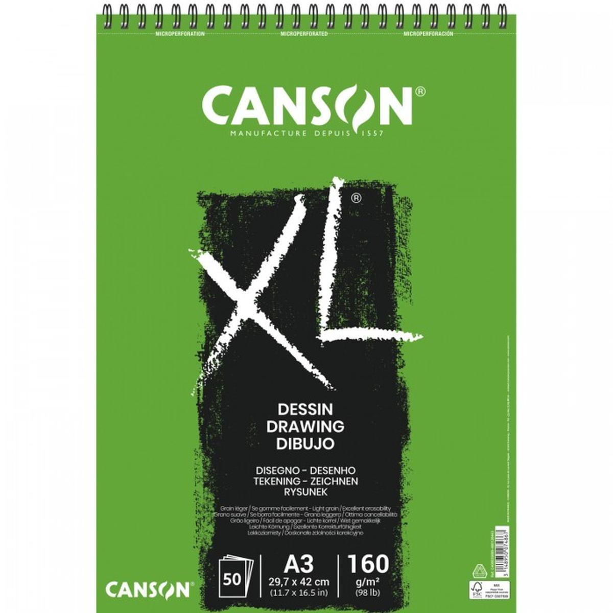 Canson - album disegno spirale xl dessin - grana fine - a3 - 50 fg - 160 gr