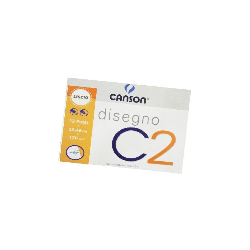 Canson - album disegno c2 liscio - formato 33 x 48 cm - 12 fogli - carta 120 gr - blocco collato sul lato lungo