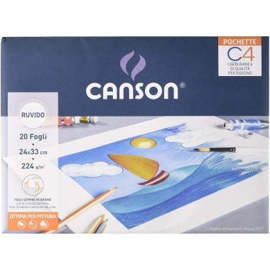 Canson - album disegno - pochette c4 ruvido - formato 24 x 33 cm - 20 fogli - carta 224 gr