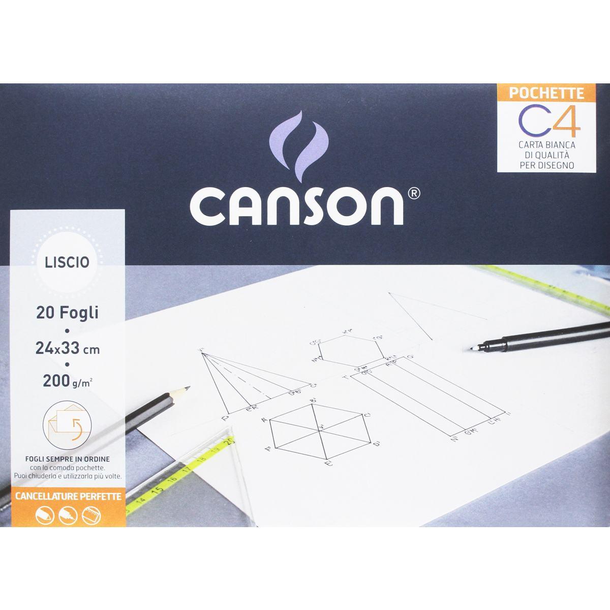 Canson - album disegno - pochette c4 liscio - formato 24 x 33 cm - 20 fogli - carta 200 gr