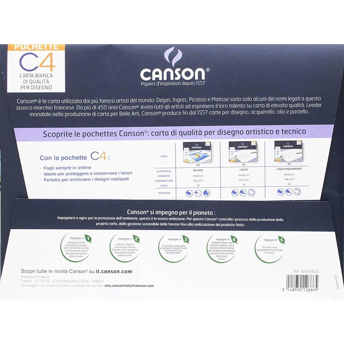 Canson - album disegno - pochette c4 liscio - formato 24 x 33 cm - 20 fogli - carta 200 gr