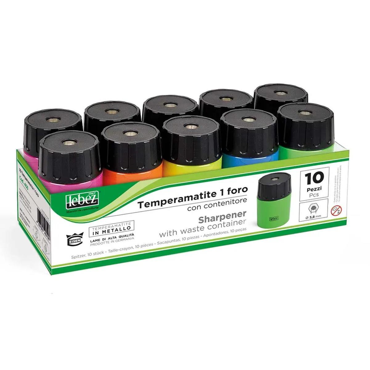 Lebez - temperamatite in metallo 1 foro con contenitore in plastica