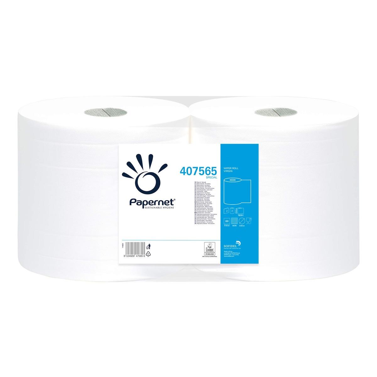 Bobina industriale 180 mt - 800 strappi in pura cellulosa - goffratura micro - 2 veli