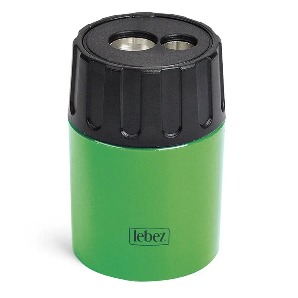 Lebez - temperamatite in metallo 2 fori con contenitore in plastica