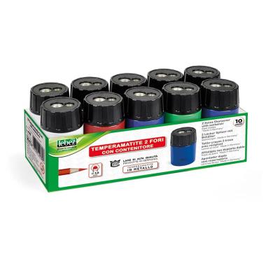 Lebez - temperamatite in metallo 2 fori con contenitore in plastica